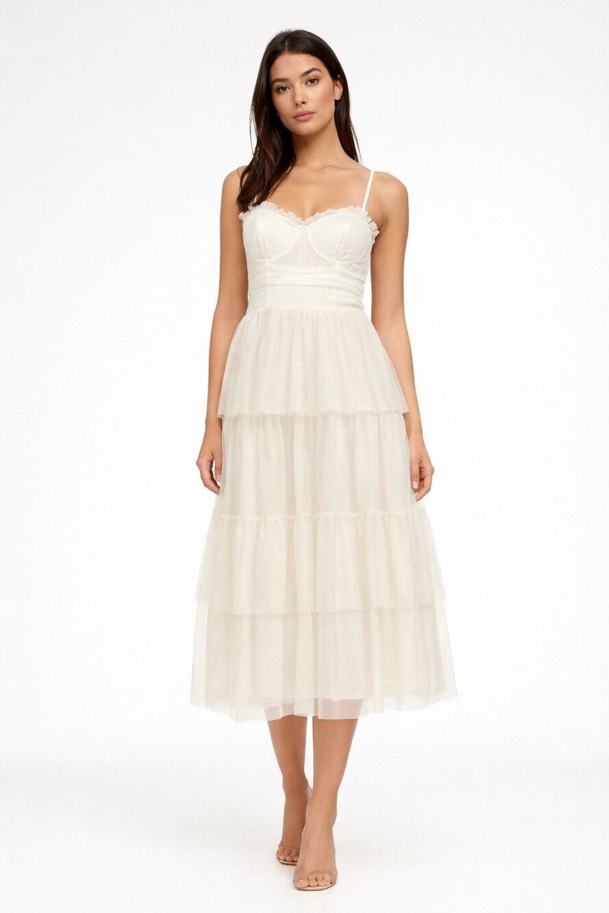 Lulus 2010s Ivory Swiss Dot Mesh Bustier Tiered Dress Medium